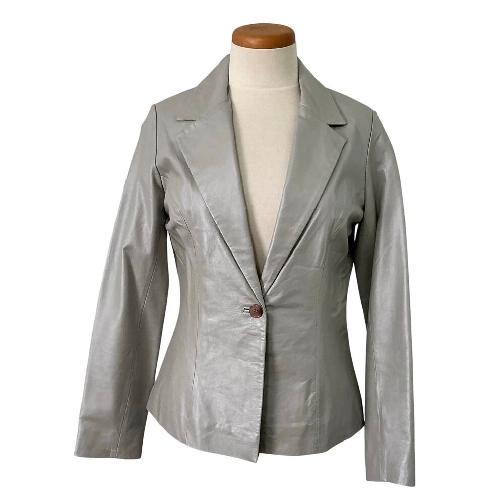 Excelled Light Grey Genuine Leather Single Button Blazer Women’s Size M